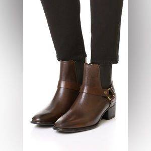 Frye Dara Harness Chelsea Ankle Boots in Dark Brown